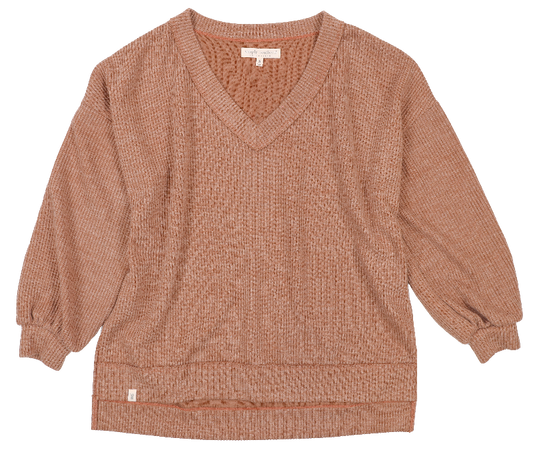 SS V Neck Knit Top - Sand XXL Simply Southern Womens Apparel PP-0224-TOP-KNIT-VSPLIT-SAND