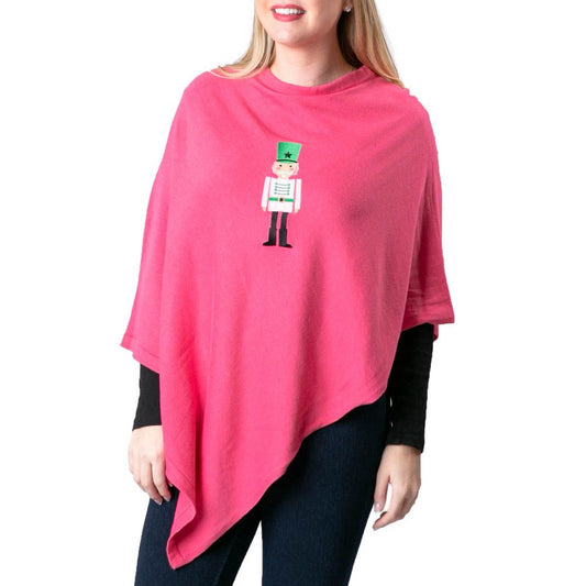 Holly Poncho - Pink with Cable Knit Nutcracker