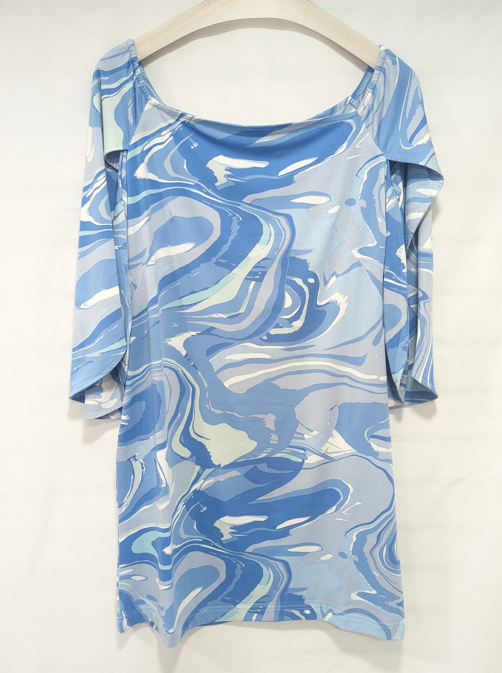 3/4 Sleeve Ashby Dress - Blue Marble LA MER LUXE Womens Apparel PXL-20240316_182423604