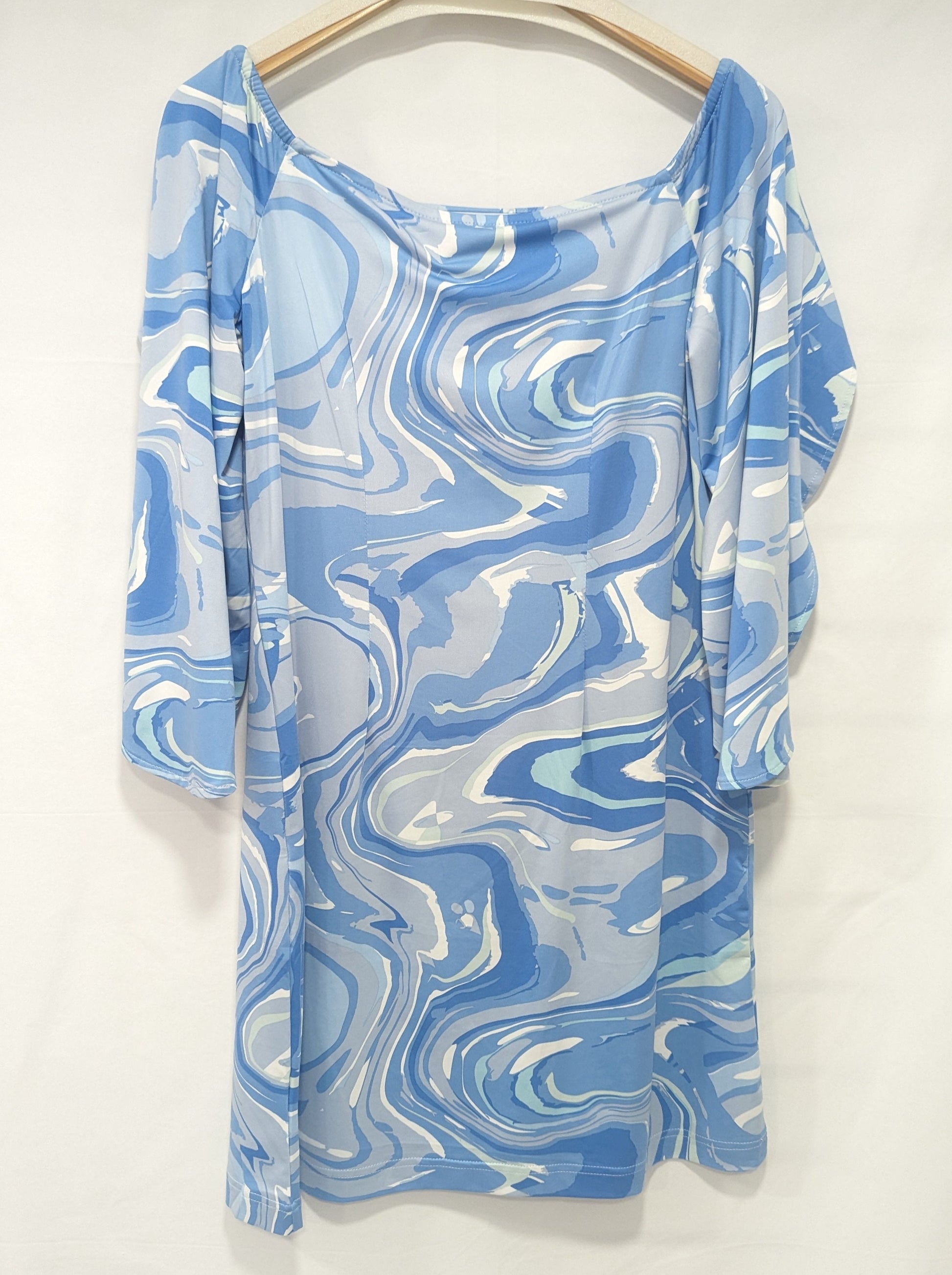 3/4 Sleeve Ashby Dress - Blue Marble LA MER LUXE Womens Apparel PXL-20240316_182438782