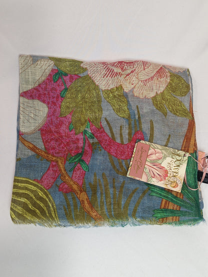 Linen Tropical Flora and Fauna Scarf - Lavender