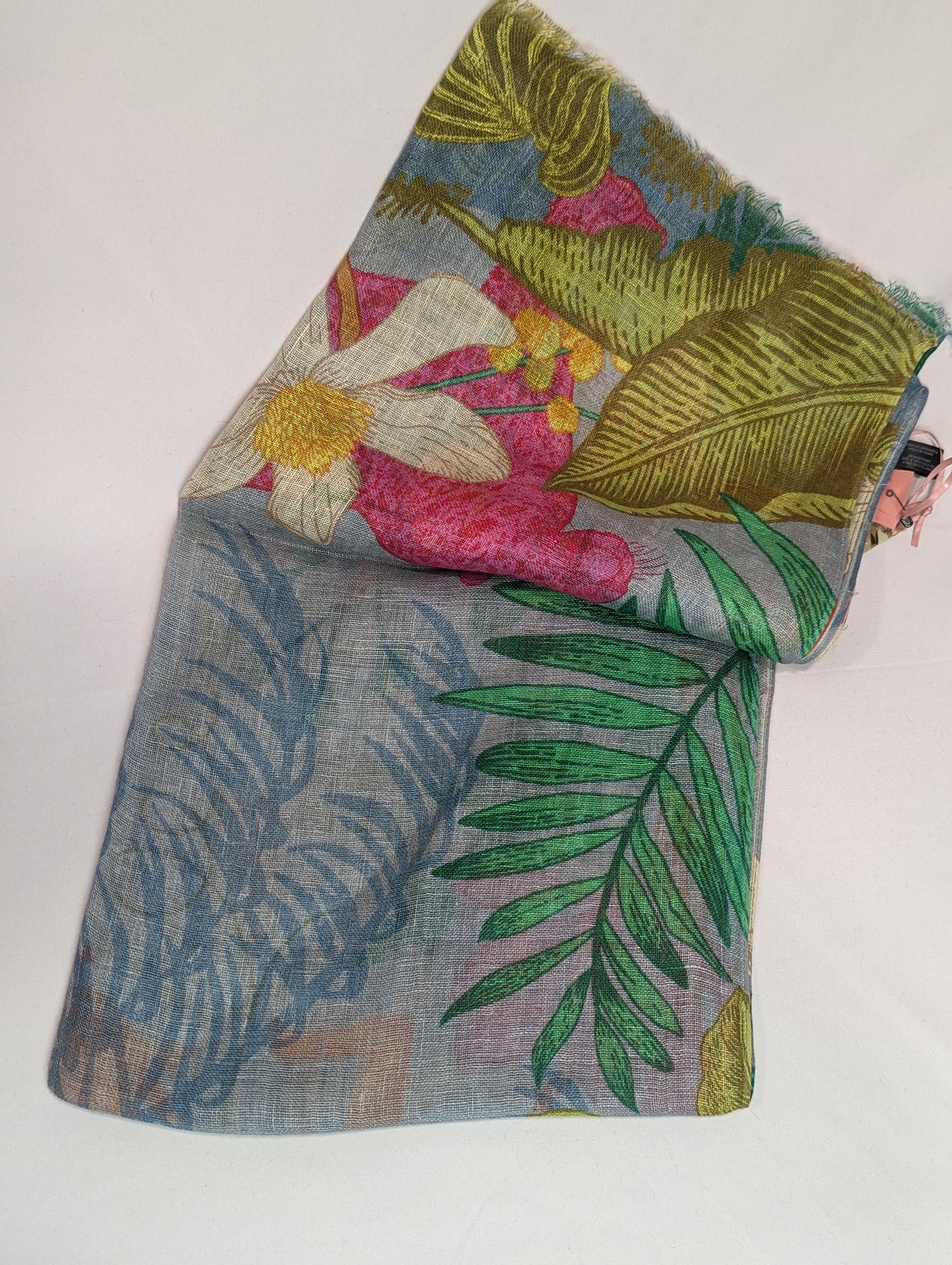 Linen Tropical Flora and Fauna Scarf - Lavender