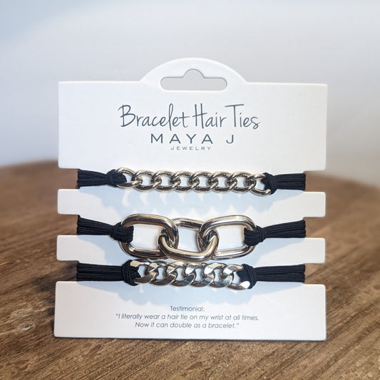 BLACK AND SILVER 3 ROUND LINK HAIR TIES