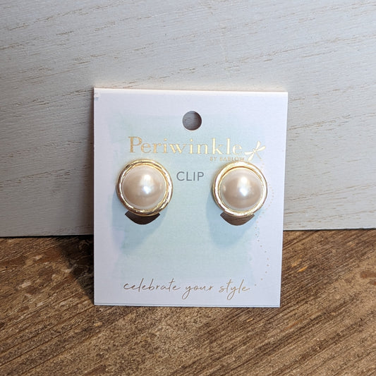 Clip Gold & Pearl earrrings by Periwinkle. Shop at The Painted Cottage in Edgewater, MD