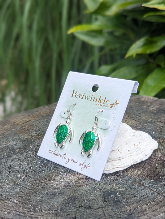 GREEN GLITTER TURTLE EARRING