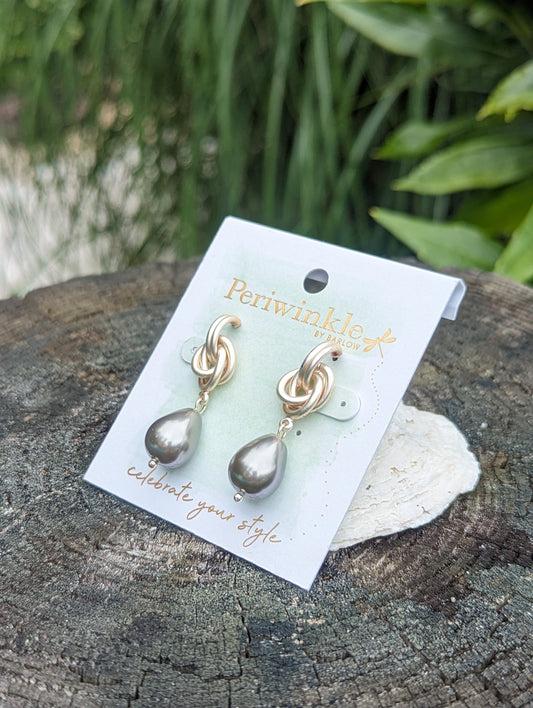 SILVER SWIRL W/GRY DROP EARRING