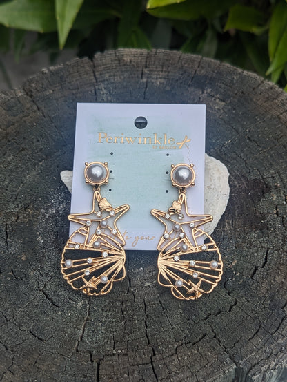 Earrings-Gold Sea Life w Pearl