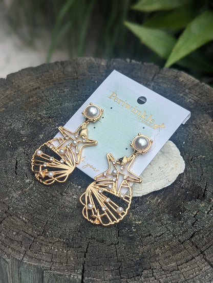 Earrings-Gold Sea Life w Pearl