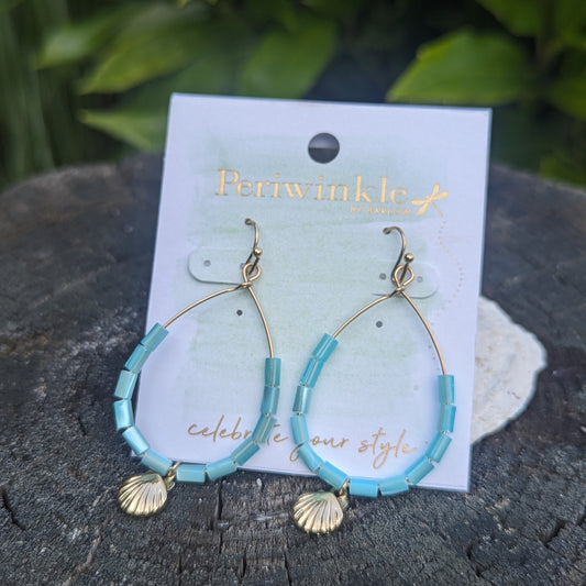 periwinkle seashell drop earrings with gold shell charm