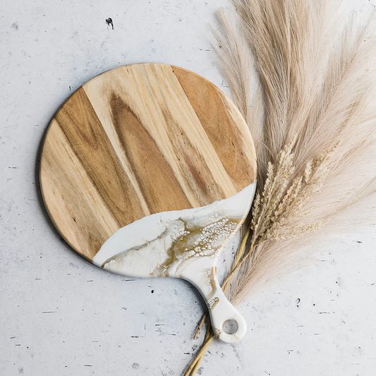 Round Cheese Paddle Acacia Boards - Gold Quartz Lynn & Liana Designs Home Paddle1-Sqaure