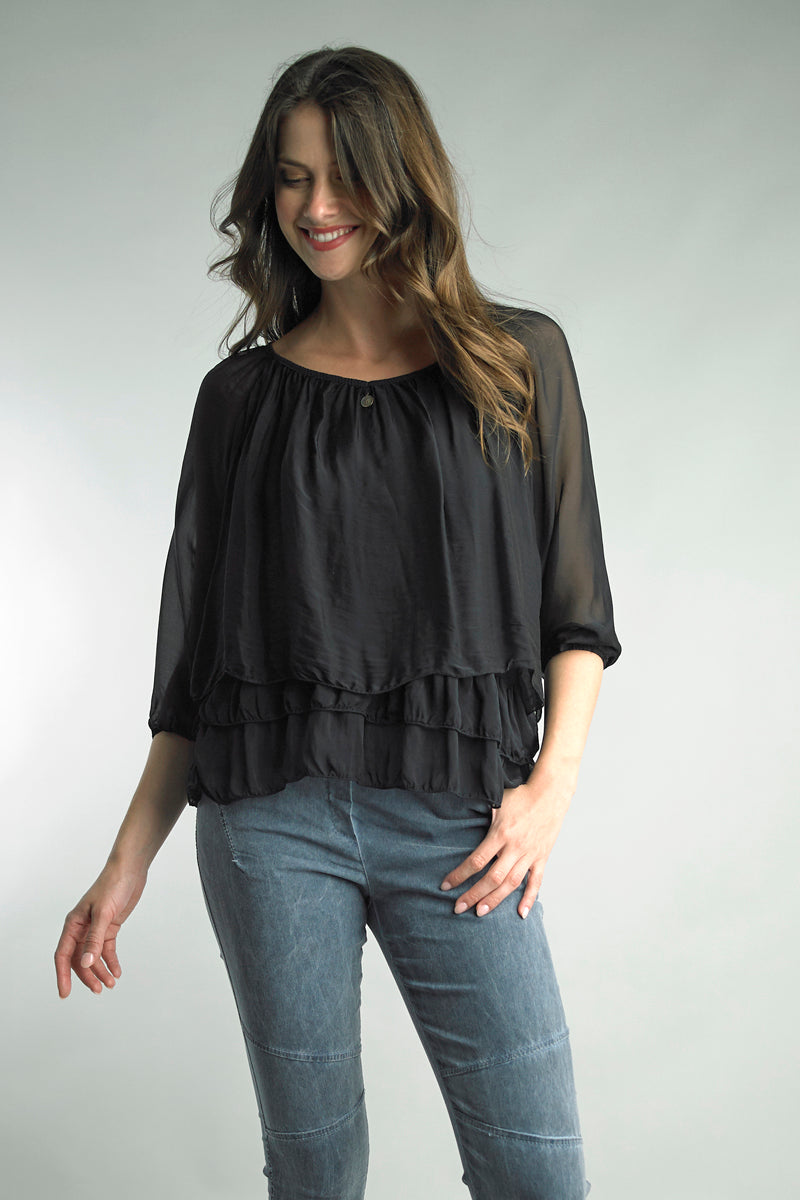 Silk Tiered Top - Black TEMPO Womens Apparel V6063JL_BLAC1_f