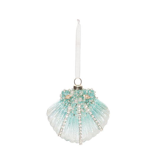 Glass & Pearls Aqua Fan Shell Ornament C & F ENTERPRISES Holiday XORN78377