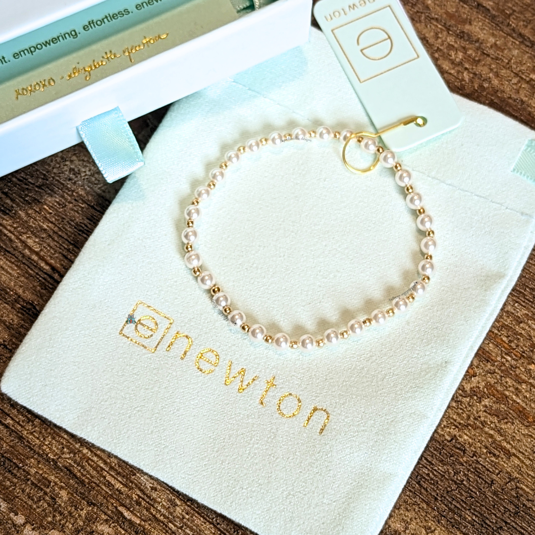 Classic Grateful Pattern 4mm Bead Bracelet Gold - Pearl by eNewton. 14kt gold-filled beaded bracelet with alternating 4mm crystal pearl and 2mm beads. Shop at The Painted Cottage in Edgewater, MD