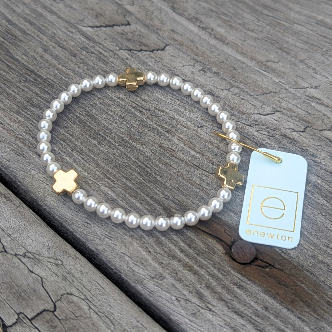 Signature Cross Pearl Pattern 4mm Bead Bracelet - Gold eNewton Jewelry enewton-the-painted-cottage-copyright-pickledillie-designs-shop-local-unique-gifts-trending-annapolis-maryland