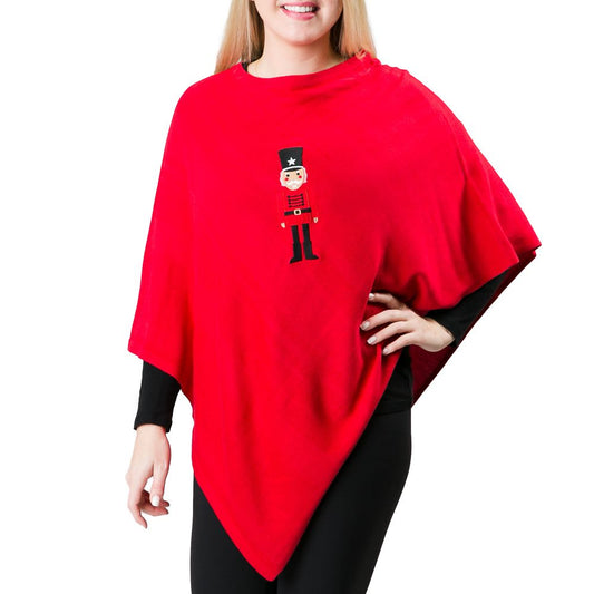 Holly Poncho - Red with Cable Knit Nutcracker