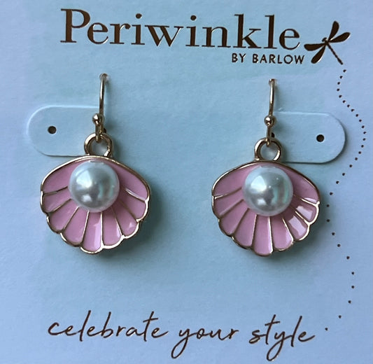 Shell  With Pearl Earring - Pink