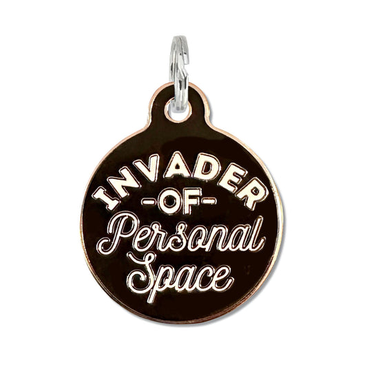 Invader Personal Space Pet Tag - Large 1.25" - Black Bad Tags Pet Friendly invader_black__29417