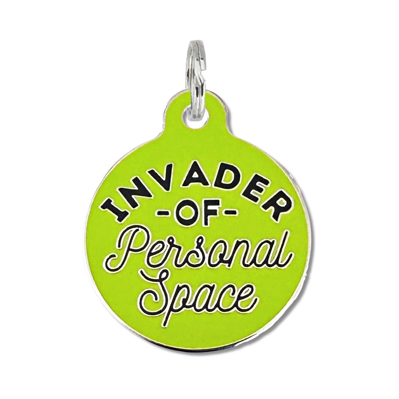 Invader Personal Space Pet Tag - Small 1"- Green Bad Tags Pet Friendly invader_green__38950