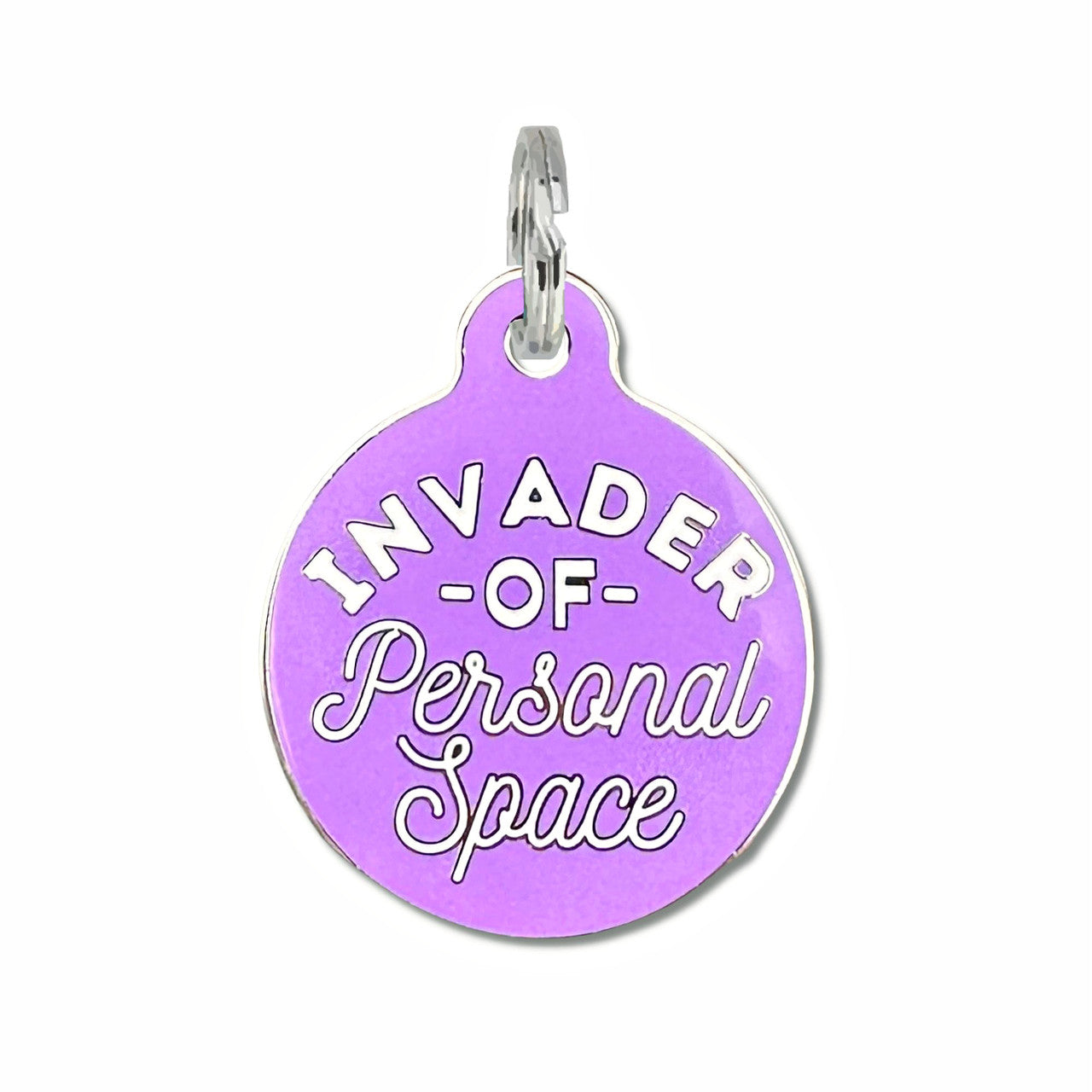 Invader Personal Space Pet Tag - Small 1"- Purple Bad Tags Pet Friendly invader_purple__04847