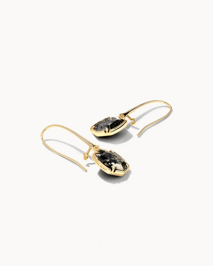 Davis Gold Drop Earrings in Black Pyrite