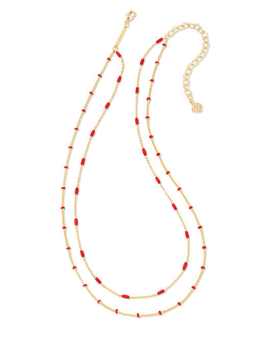 Dottie Multi Strand Necklace - Gold Red