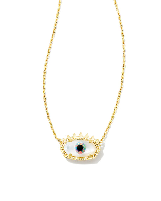 Elisa Evil Eye Gold Short Pendant Necklace in Ivory Mother of Pearl