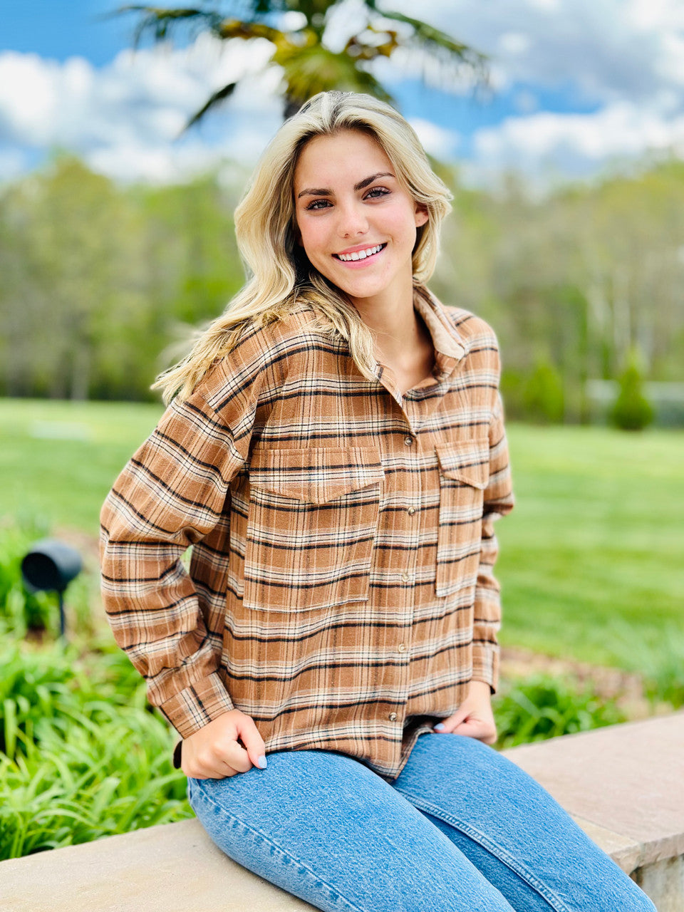 SS Shacket - Tan Plaid XXL Simply Southern Womens Apparel layla_plaid_brown__20052