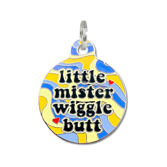 Mister Wiggle Butt Dog Pet Tag - Small 1" - Groovy Purple Bad Tags Pet Friendly mister_wiggle_butt_copy__08620