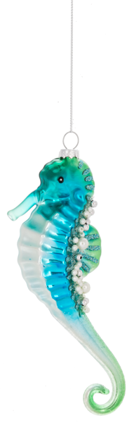Seahorse Ornament - Blue/Green W/ Pearls