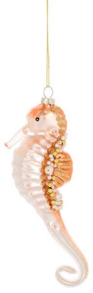 Seahorse Ornament - Coral W/ Pearls