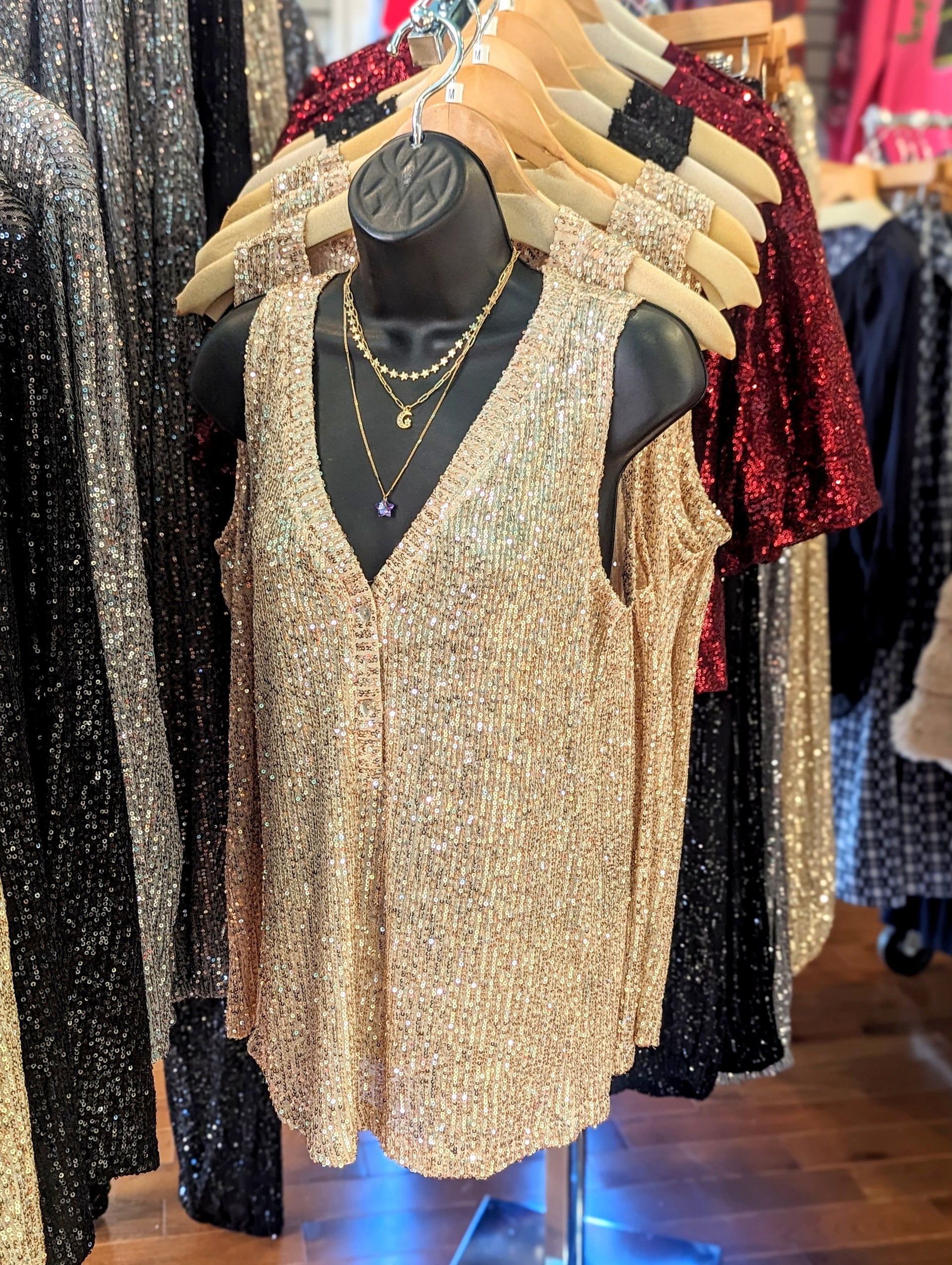 Sleeveless Sequin Top - Gold Beige – The Painted Cottage