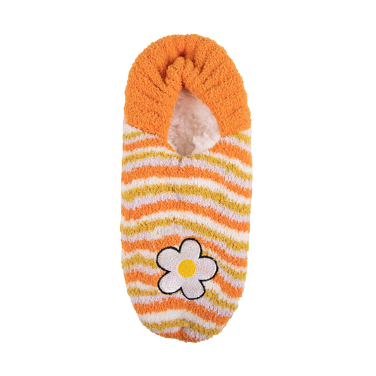 Slipper Sock - Orange Stripe Daisy