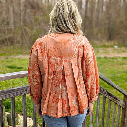 Toile Puff Sleeve Jacket - Coral