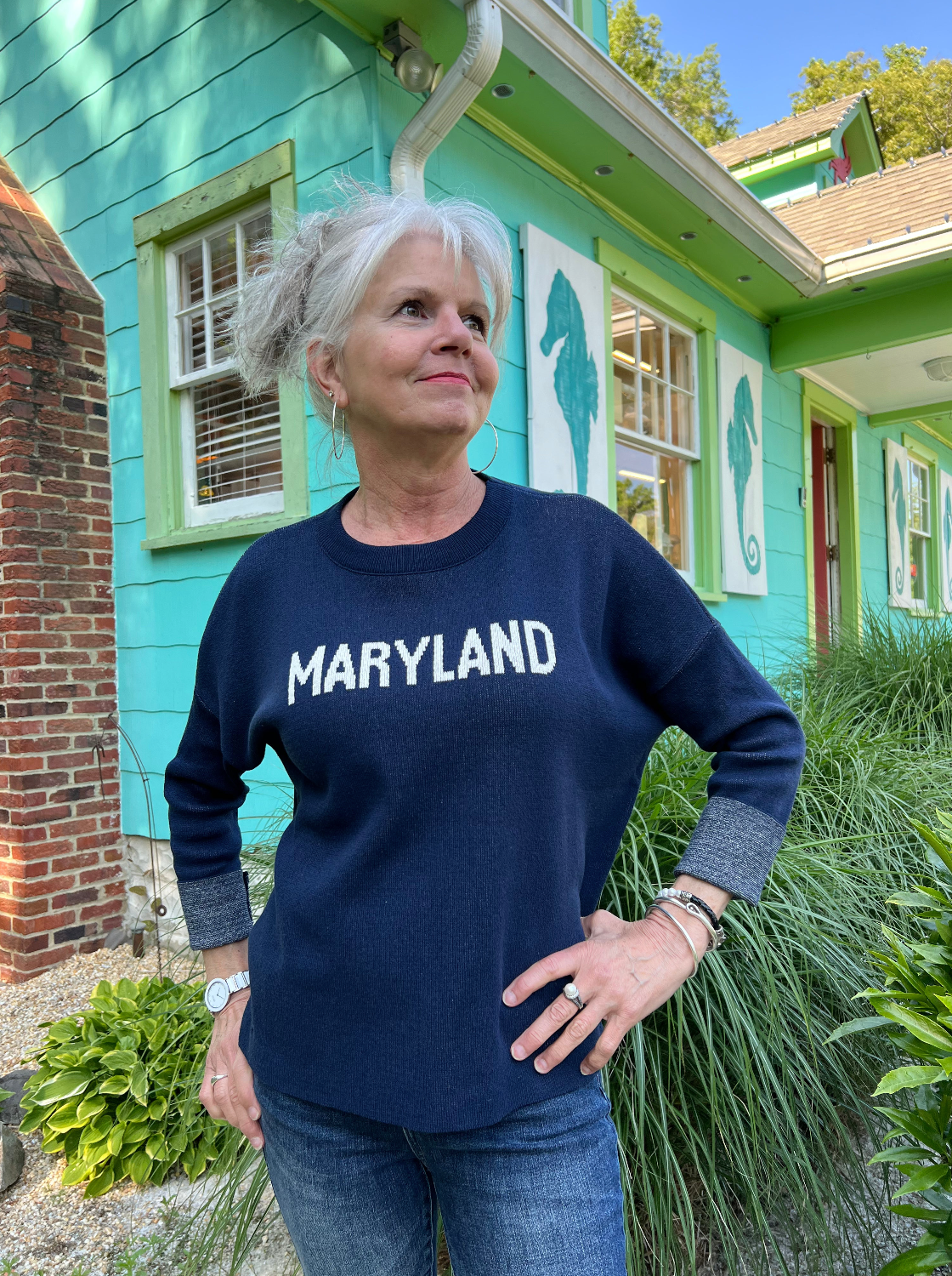 MARYLAND ANCHOR SWEATER NAVY TOWN PRIDE APPAREL Womens Apparel the-painted-cottage-womens-apparel-best-of-annapolis-maryland-2