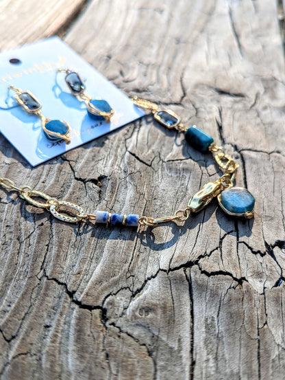 Blue Agate Gold Wrap w/ Sodalite Necklace