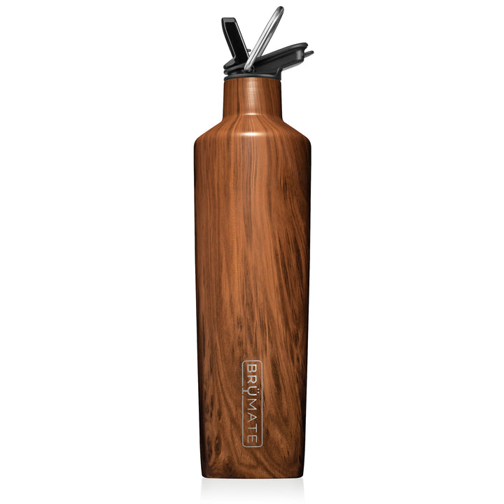 Rehydration Bottle Walnut by Brumate. 25oz canteen with two functions: Hydration Mode, and Party Mode. Comes with straw lid and a leak-proof, twist-off lid that doubles as a 1.5oz shot glass. Great Father's Day gift. Shop at The Painted Cottage in Edgewater MD.