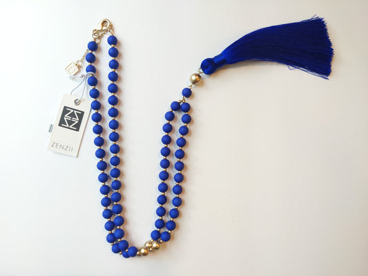 Cobalt beaded tassel necklace by Zenzii. Shop at The Painted Cottage in Edgewater, MD