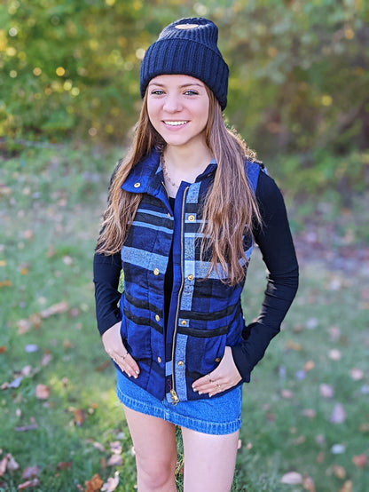 ROSIE VEST BLUE/WHITE PLAID