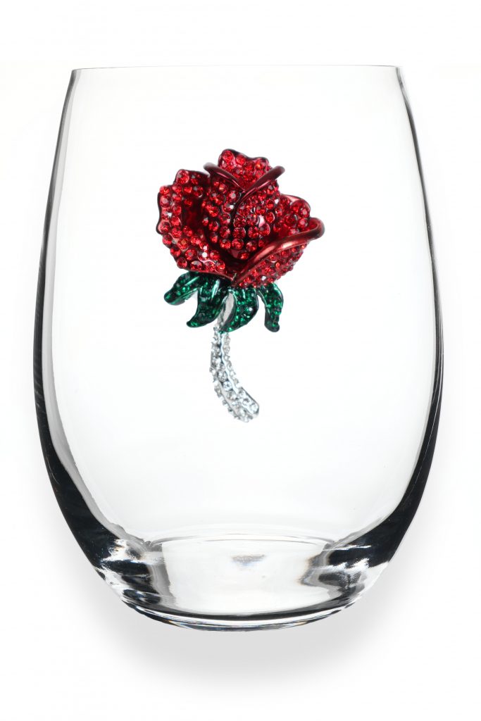 RED ROSE JEWELED STEMLESS