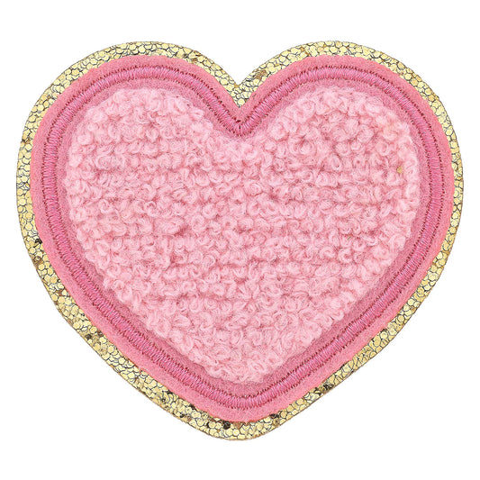 CHENILLE LARGE GLITTER HEART PATCH | Pink