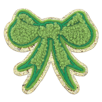 CHENILLE LARGE GLITTER BOW PATCH | Green