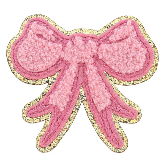 CHENILLE LARGE GLITTER BOW PATCH | Pink