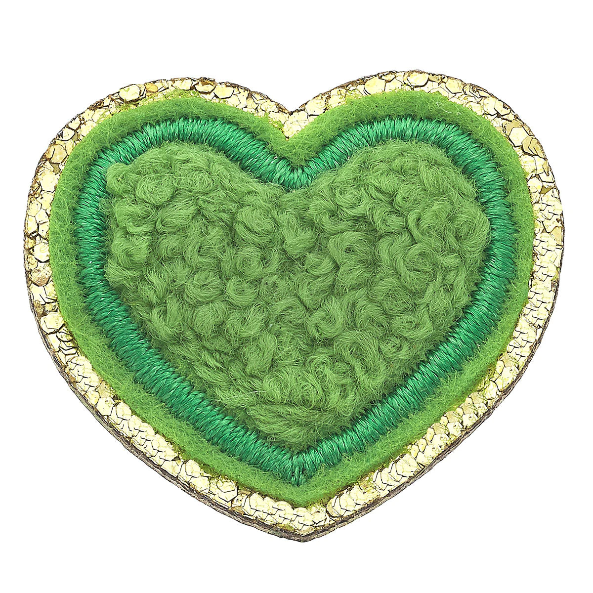 CHENILLE SMALL GLITTER HEART PATCH  | Green
