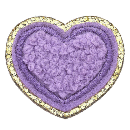 CHENILLE SMALL GLITTER HEART PATCH | Purple