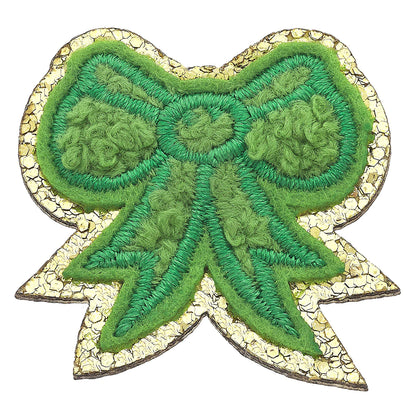 CHENILLE SMALL GLITTER BOW PATCH Green