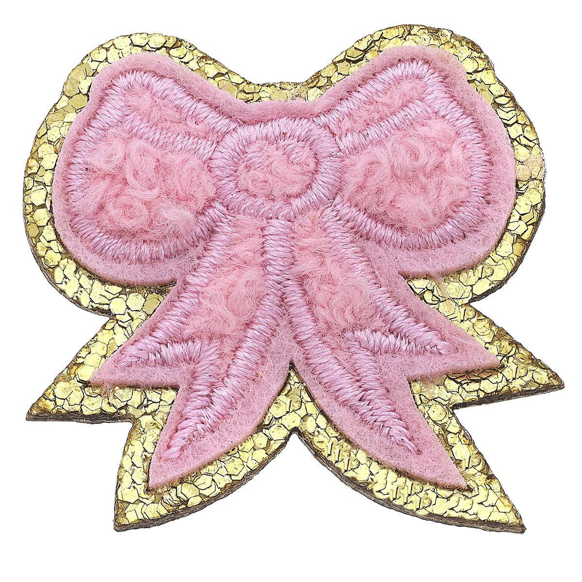 CHENILLE SMALL GLITTER BOW PATCH | Pink
