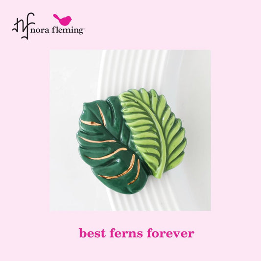 A278 Best Ferns Forever mini by Nora Fleming. Two tone green with gold accent fern frawns. Shop at The Painted Cottage in Edgewater, MD.