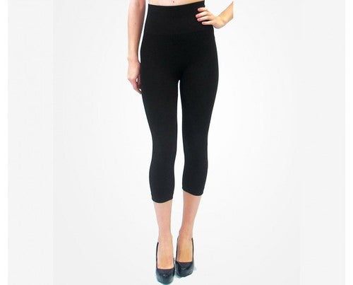 High Waisted 3/4 Length Leggings - Black Elietian Womens Apparel 34-Black-Leggings