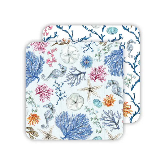 Handpainted Coastal Blue Coral Paper Coaster