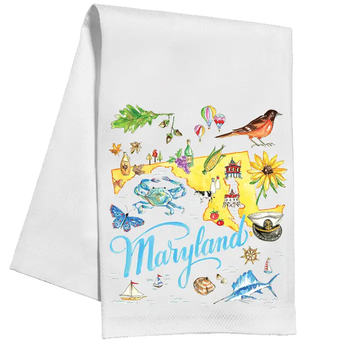 maryland blue crab state tea towel, cute gift ideas, home decor shop the painted cottage edgewater boutique store